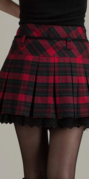 Women's A-Line Plaid Wool Blend Pleated Skirt Side Zipper