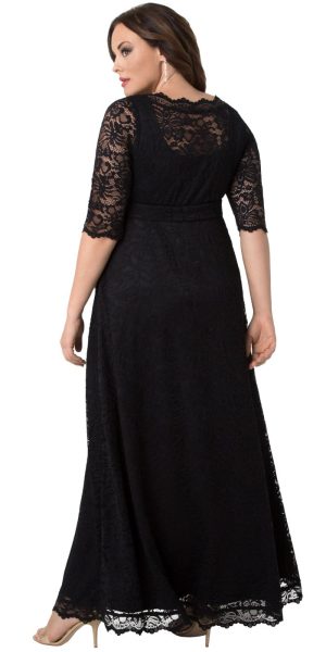 Women’s Plus Size Leona Lace Gown, Maxi Dress Formal Evening Ball Gown with Side Pockets for Wedding Guest