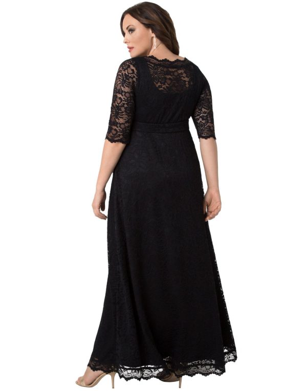 Women’s Plus Size Leona Lace Gown, Maxi Dress Formal Evening Ball Gown with Side Pockets for Wedding Guest