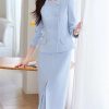 Women Commuting Office Half Skirt Two Piece Set Slim Fit Double Breasted Long Sleeved Half Skirt Set