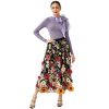 Women 3D Floral Applique Embroidery Maxi Skirt Elastic High Waist A-Line Garden Party Mesh Tulle Skirt