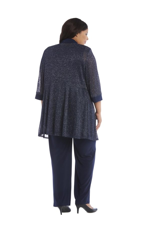 Women's Plus Size Two Piece Metalic Rib Pant Set Missy