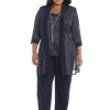 Women's Plus Size Two Piece Metalic Rib Pant Set Missy