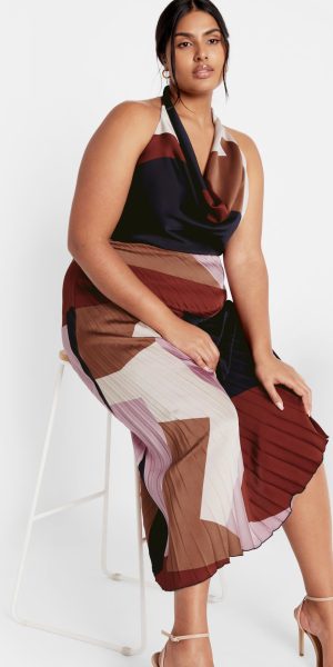 Women's Plus Size Skirt-Amaya Asymmetrical Harmonica Pleat Print