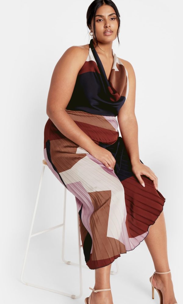 Women's Plus Size Skirt-Amaya Asymmetrical Harmonica Pleat Print