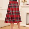Girls Womens High Waist Pleated Long Skirt with Pockets