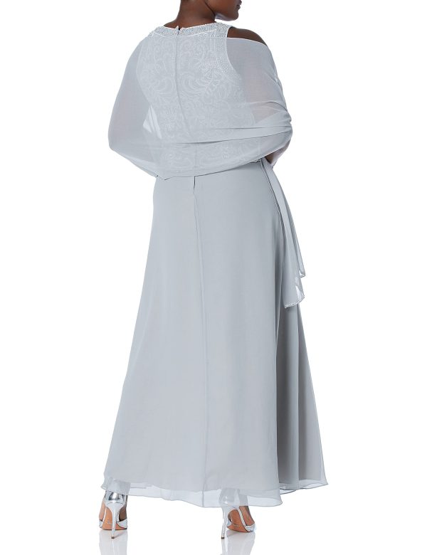 Women's Sleeveless Scallop Long Beaded Dress W/Scarf