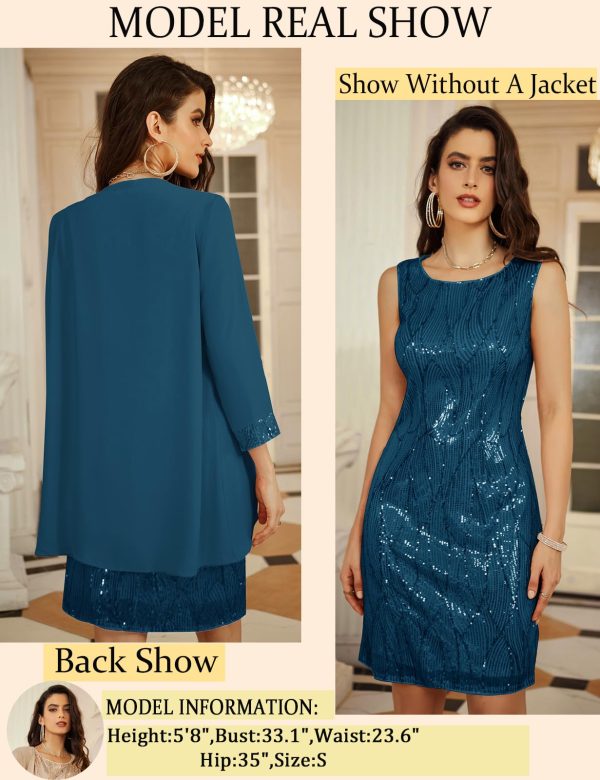 Women's Sequin Dress - Wedding Guest & Mother of The Bride Formal Dress - Two Piece Knee Length