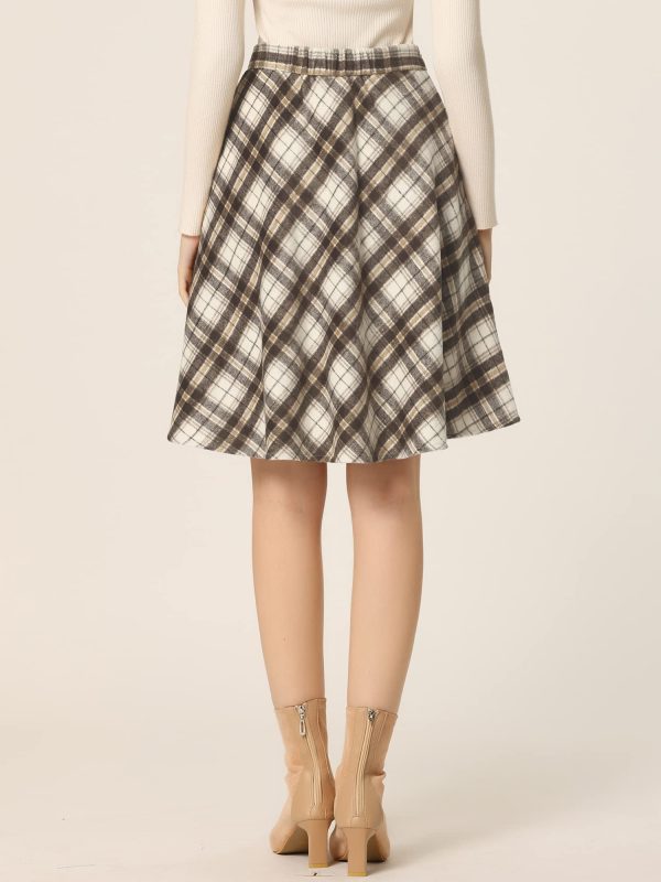 Women's Easter Plaids Vintage Tartan Elastic Waist Knee Length A-Line Skirt