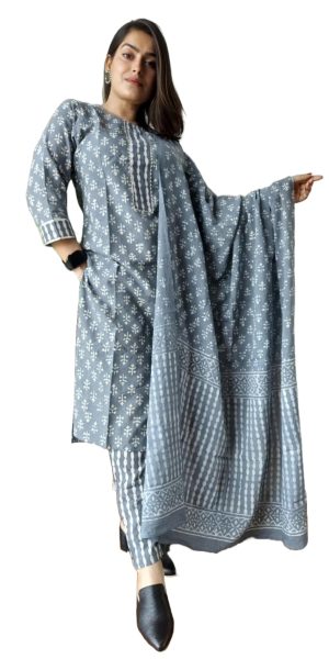 Indian Stylish Black Summer Wear Cotton Suits With Hand Block Print Work For Woman 6448 (4, L)