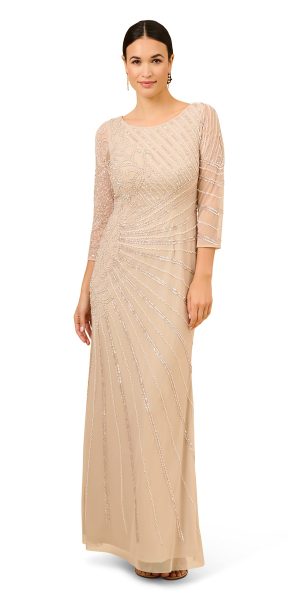 Women's Beaded Long Dress, Biscotti