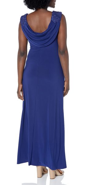 Women's Long Cowl Back Mother of The Bride Dress, Formal Event, Wedding Guest Gown (Petite and Regular Sizes)
