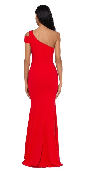Women's Long One Shoulder Sleeveless Stretch Scuba Crepe Sheath Gown