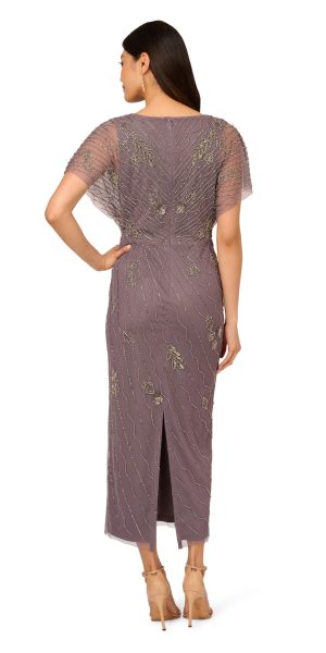 Women's Bead Flutter Sleeve Long Dress