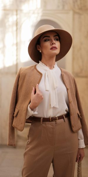 Wool Blend Tweed Blazers for Women Business Casual Knit Blazer Cropped Jacket for Women