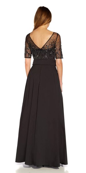 Women's Beaded Mesh and Taffeta Gown