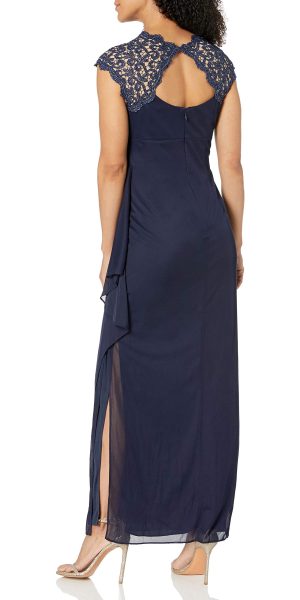Women's Long Cap Sleeve Side Ruched Gown (Petite and Regular Sizes)