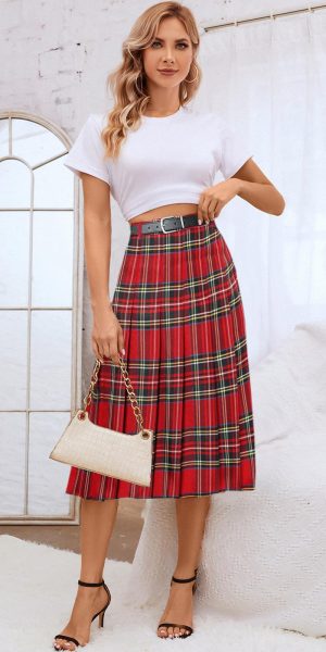 Women's Girls A-Line Long Pleated High Waist Fashion Skirt, School Uniform Cosplay