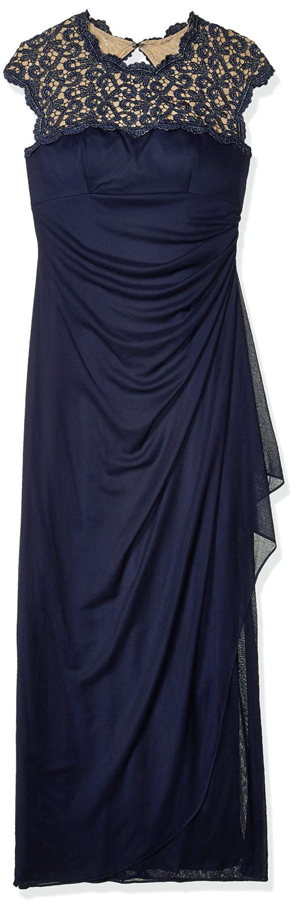 Women's Long Cap Sleeve Side Ruched Gown (Petite and Regular Sizes)