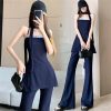 Women's Lace Trim Set - V-Neck Halter Top & Draped Pants