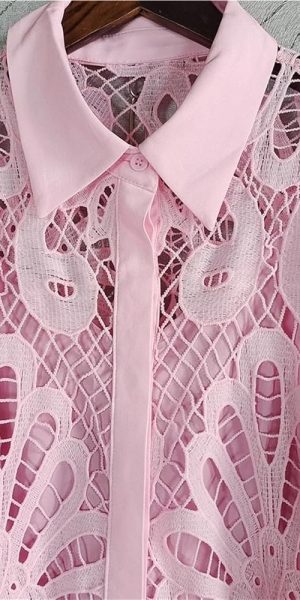 Summer Maxi Dress Women Slim Fit Full Lantern Sleeve Lace Dress Hollow Out Lapel with Belt Elegant Office Work Long Dresses