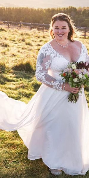 Wedding Dresses for Bride 2025 with Lace Appliques Chiffon A Line Women Dress Long Sleeves Beach Bride Dress