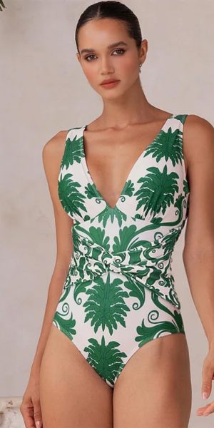Women's Bathing Suit Printed Wrap Tummy Control One Piece V Neck Crisscross Swimsuit and Skirt