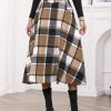 Women’s Fall Winter High Waisted Wool Plaid A-line Long Skirt