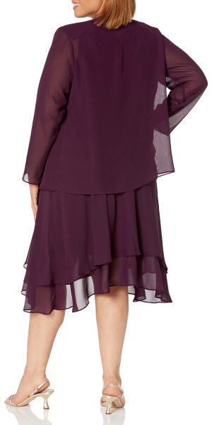 Women's Plus Size Embellished Tiered Mother of The Bride Gown with Jacket, Wedding Guest, Formal Event Dress