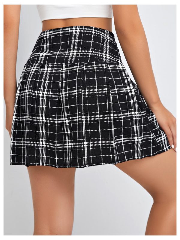 Women Plaid Print High Waist Pleated Skirt Trendy Short Skirts