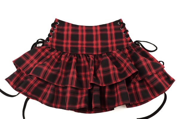 Womens Lace Up Skirts Goth Ruffle Mini Skirt Y2k Black High Waist Skirt Summer Punk Short Skirts