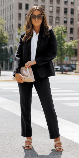 Women's Two Piece Sets Pants Suits Dressy Business Casual Outfits Professional Blazer Pantsuits Set Work Office