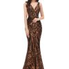 Women's V-Neck Sequins Sleeveless Lace-up Mermaid Evening Dress