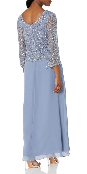 Women's Petite Scoop Neck 3/4 Sleeve Beaded Dress