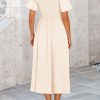 2025 Summer Dress for Women Casual Short Sleeve Bow Tie V Neck Ruffle Midi Flowy Dresses
