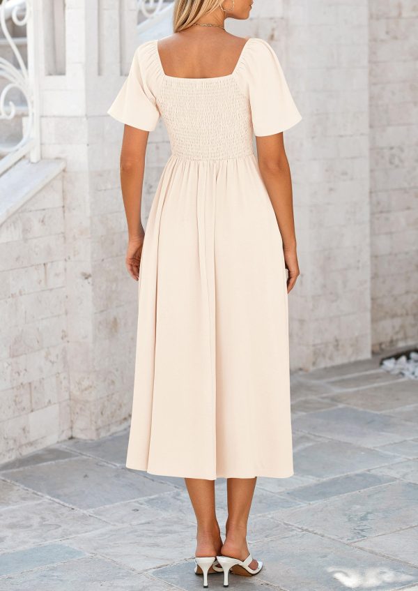 2025 Summer Dress for Women Casual Short Sleeve Bow Tie V Neck Ruffle Midi Flowy Dresses