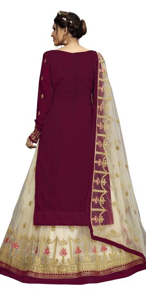 Women's Georgette Net Embroidery Salwar Suit Set Kurta Lehenga with Dupatta