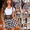 Women Sexy Skirt Pleated Mini Skirt Suspender Skirt A-Line Short Braces Skirt
