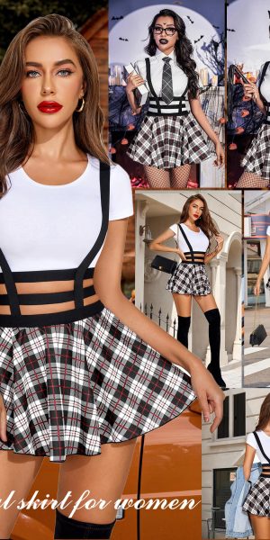 Women Sexy Skirt Pleated Mini Skirt Suspender Skirt A-Line Short Braces Skirt