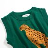 Women's Knitted Vest Skirt Sets, 1960s Mod Style Retro Leopard Green Tank Yellow Straight Skirt 2 Piece Sets Summer